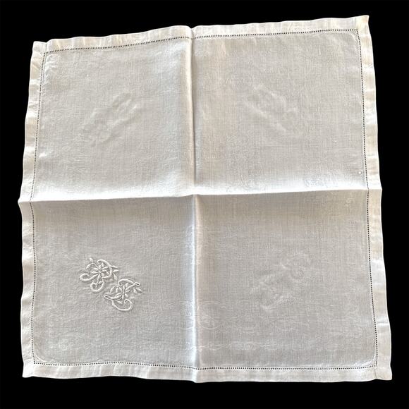 Set of 8 Vintage Damask Linen Napkins 18x18 Monogram RL Hemstitch Border White - Picture 2 of 3